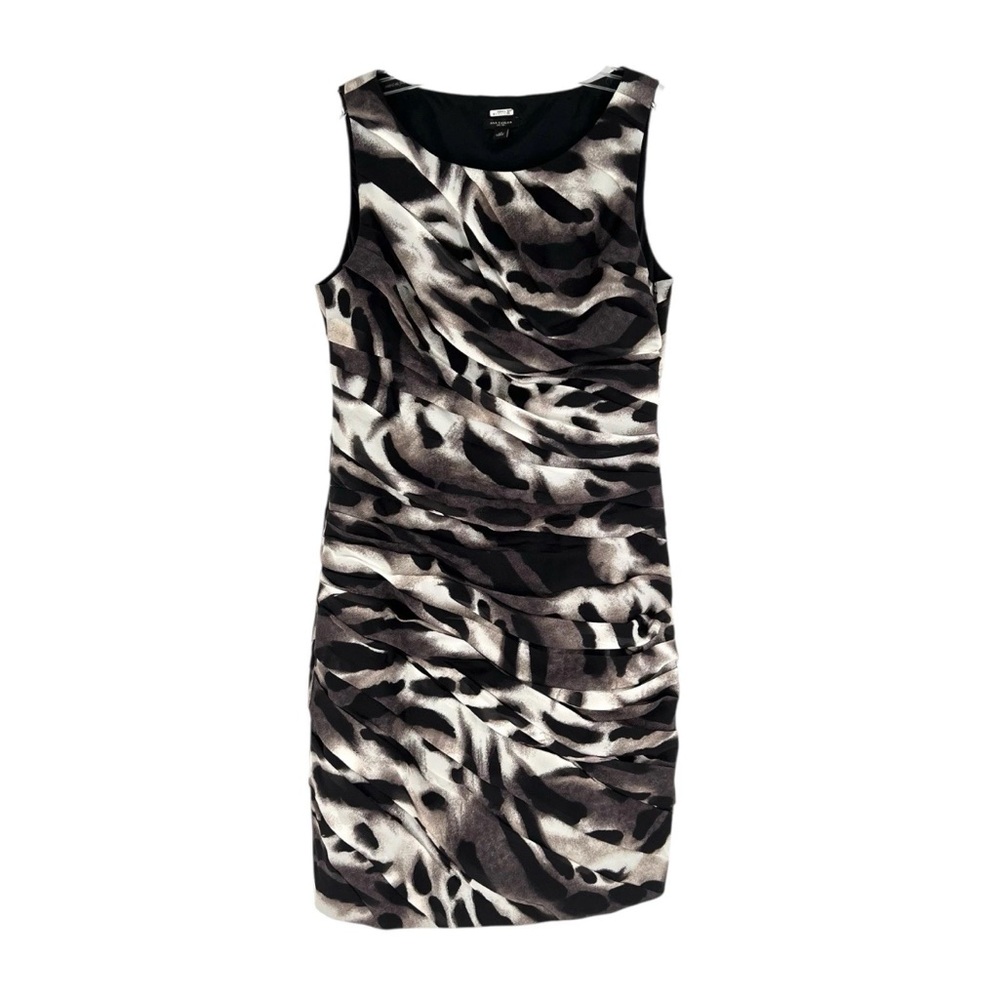 Ann Taylor Sheath Dress Womens Size 12 Black Ivory Abstract Sleeveless Lined